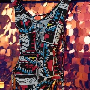 Multi colored one piece bathing suit